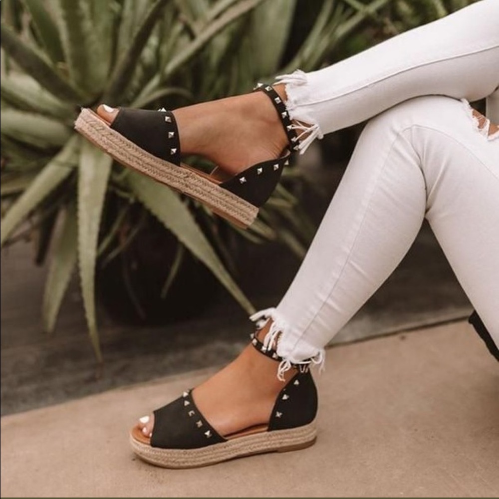 'Audrey' Studded Platform Espadrille Sandals - Picture 2 of 7